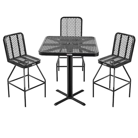 Global Industrial Bar Height Outdoor Dining Set, 36in Square x 42inH Table & 4 Chairs, Black 348121BK
